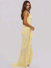 Mesh Deep V Neck Backless Sexy Maxi Dress