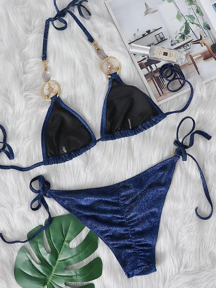 Shiny Blue Bikini Set