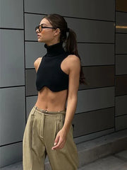 Y2K Women's Black Knitting Turtleneck Crop Top