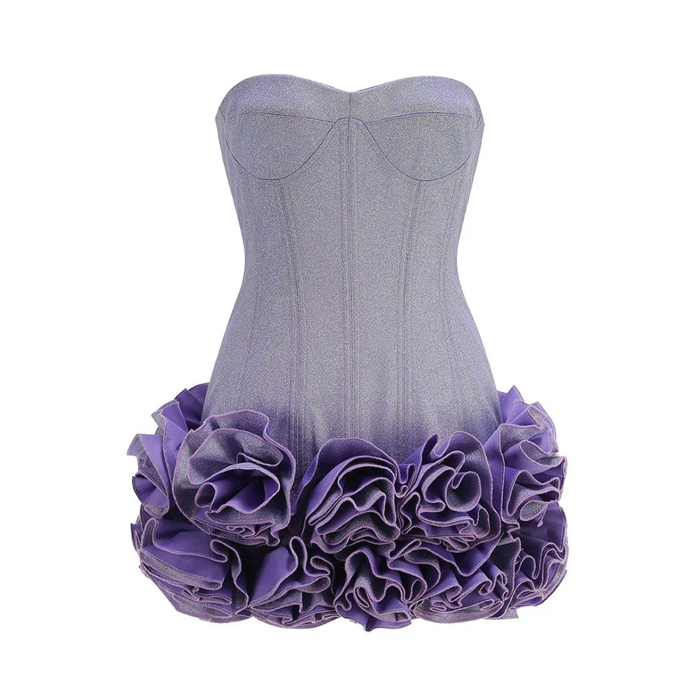 Sexy Sleeveless Off Shoulder Self Tie Knot 3D Floral Embroidery Mini Dress