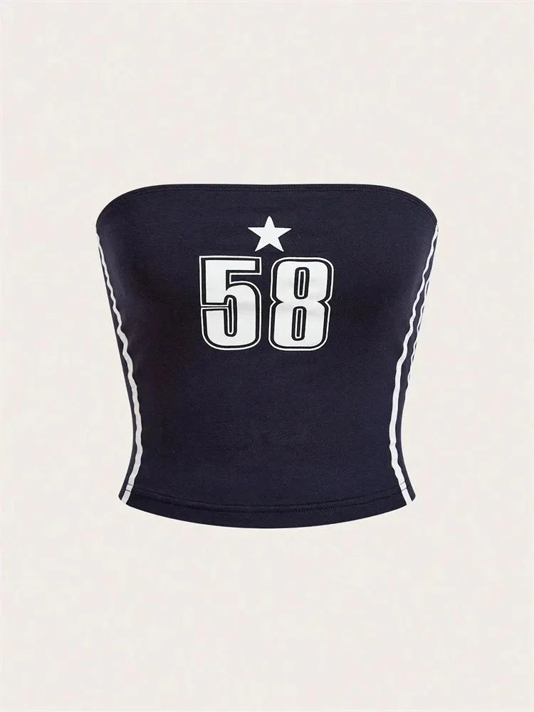 Women's Letter and Star Print Tube Top