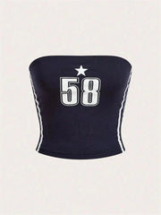 Women's Letter and Star Print Tube Top
