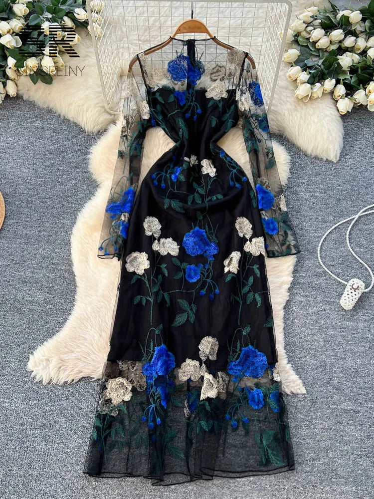 Floral Embroidery Mesh Dress