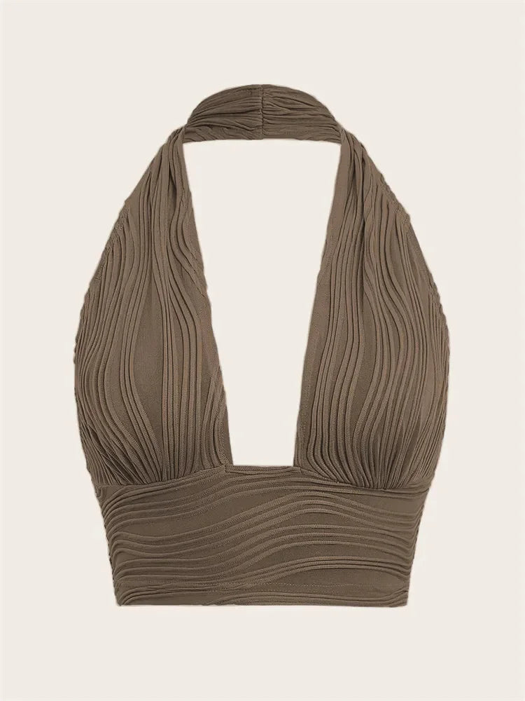 Solid White Backless Crop Halter Top