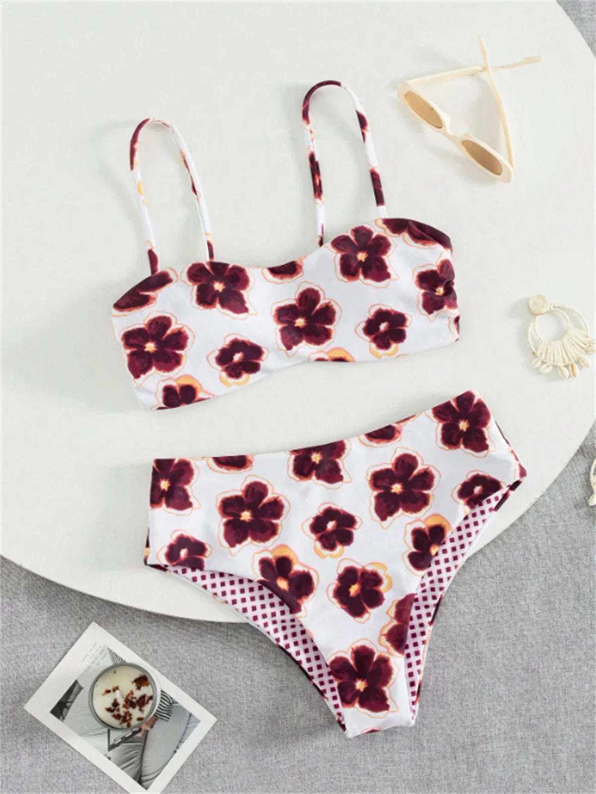 Sexy Purple Floral Print Bikini Set