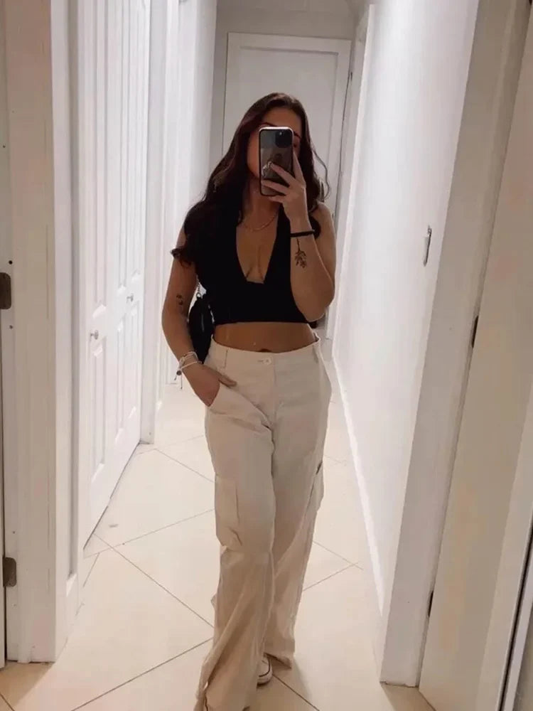 Sexy Solid Backless Crop Halter Top