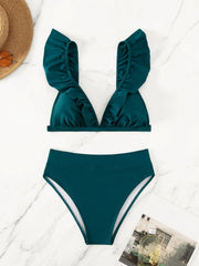 Sexy Ruffles V Bra Push Up Bikini Set