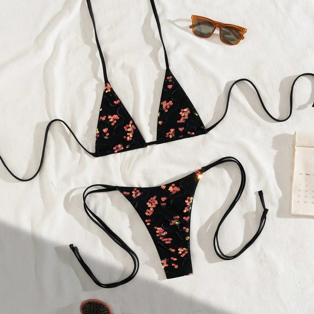 Sexy Black Sequin Bikini Set