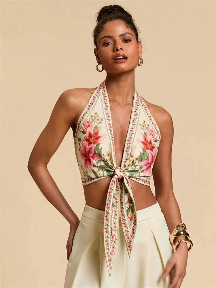 Sexy Knot Front Halter Crop Top