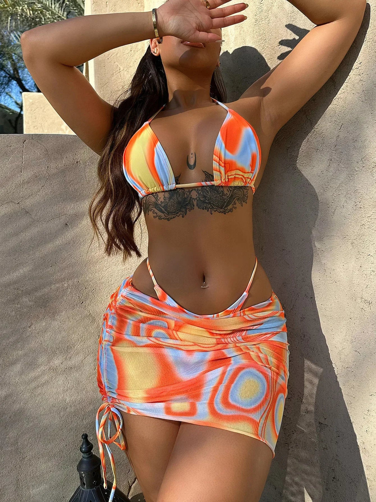 Sexy Orange Gradient 3 Piece Bikini