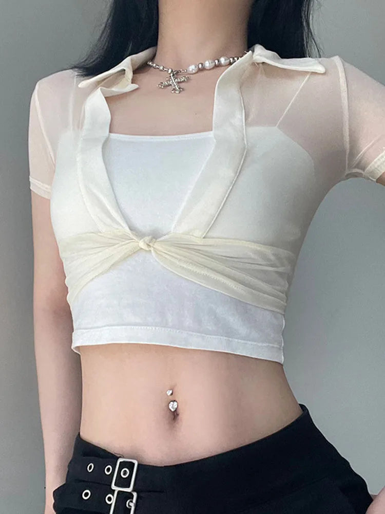 Women's Transparent Mesh Crop Top