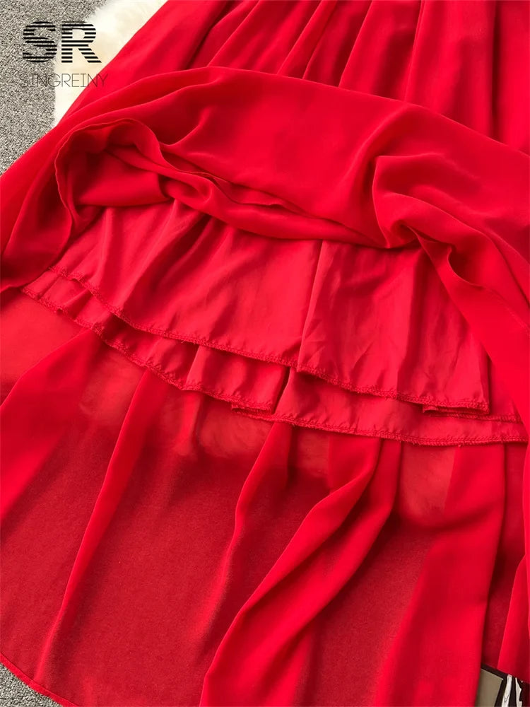 Backless Red Vacation Maxi Dress