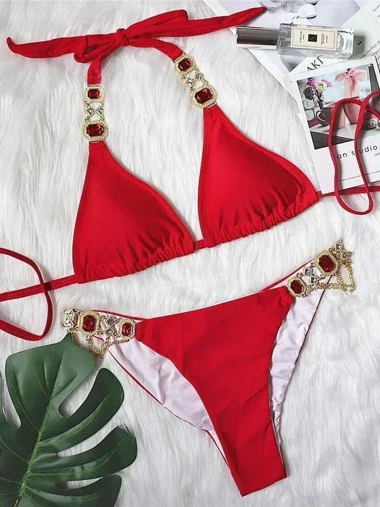 Halter Crystal Rhinestone Diamond Bikini