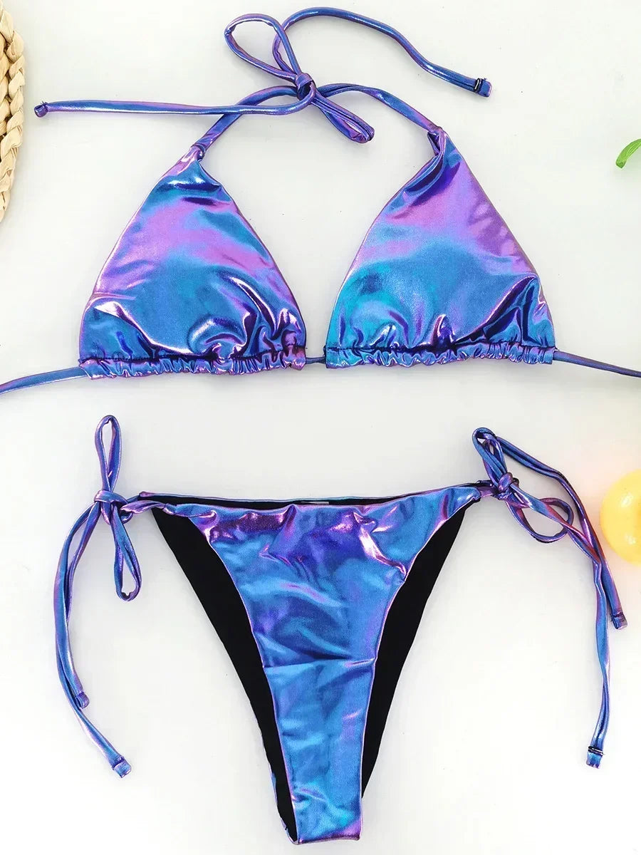 Sexy Shiny Pu Faux Leather Bikini