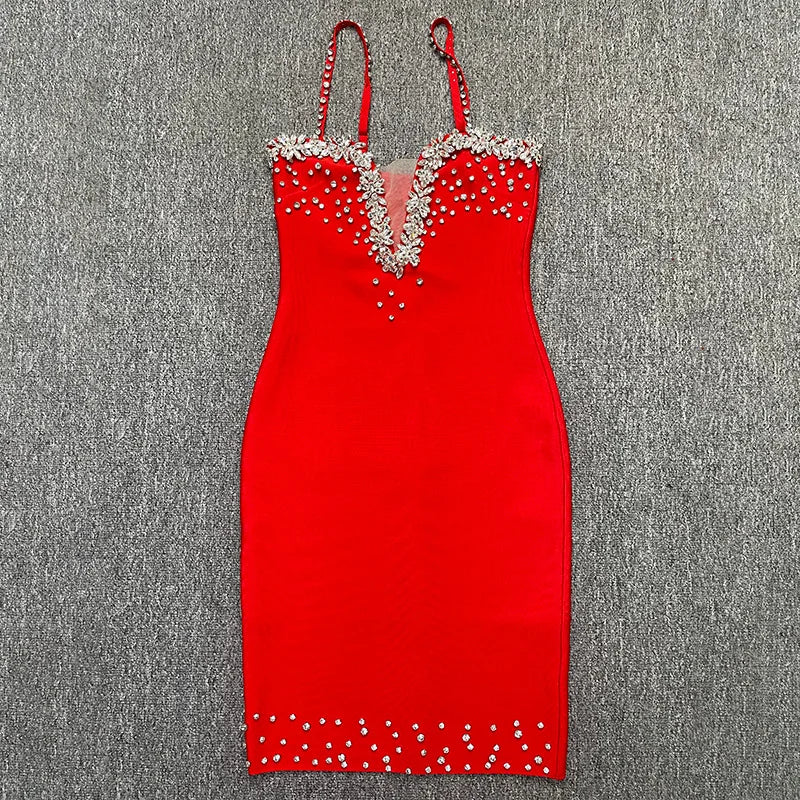 Sexy Spaghetti Strap V-neck Black Mini Bodycon Bandage Dress