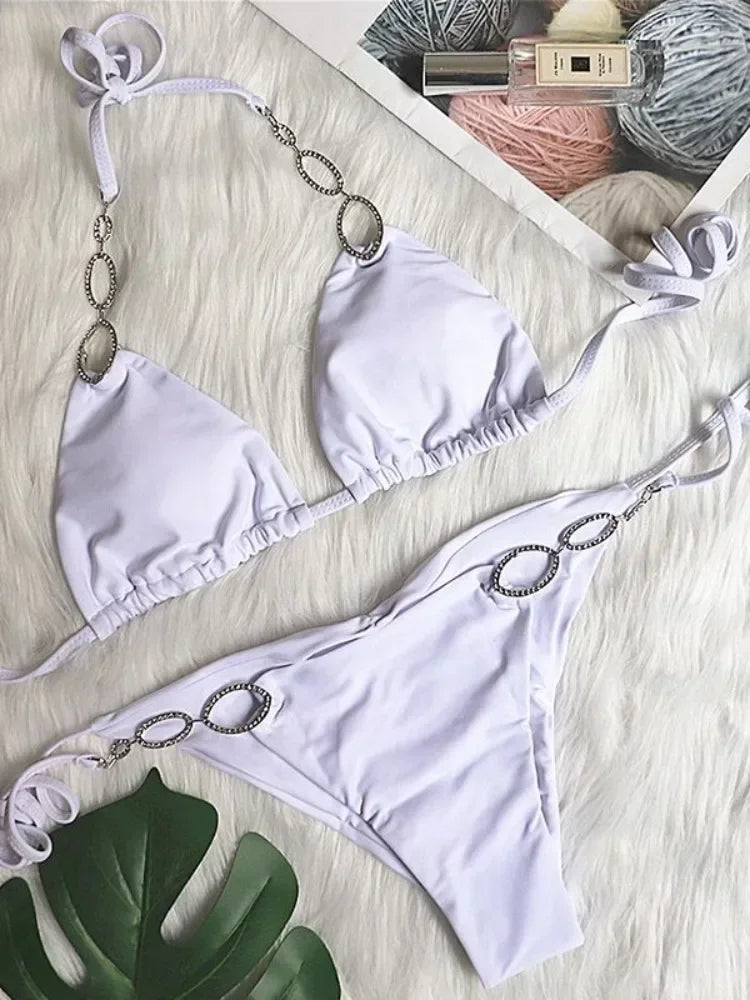 Metal Chains Rhinestones Diamond Bikini