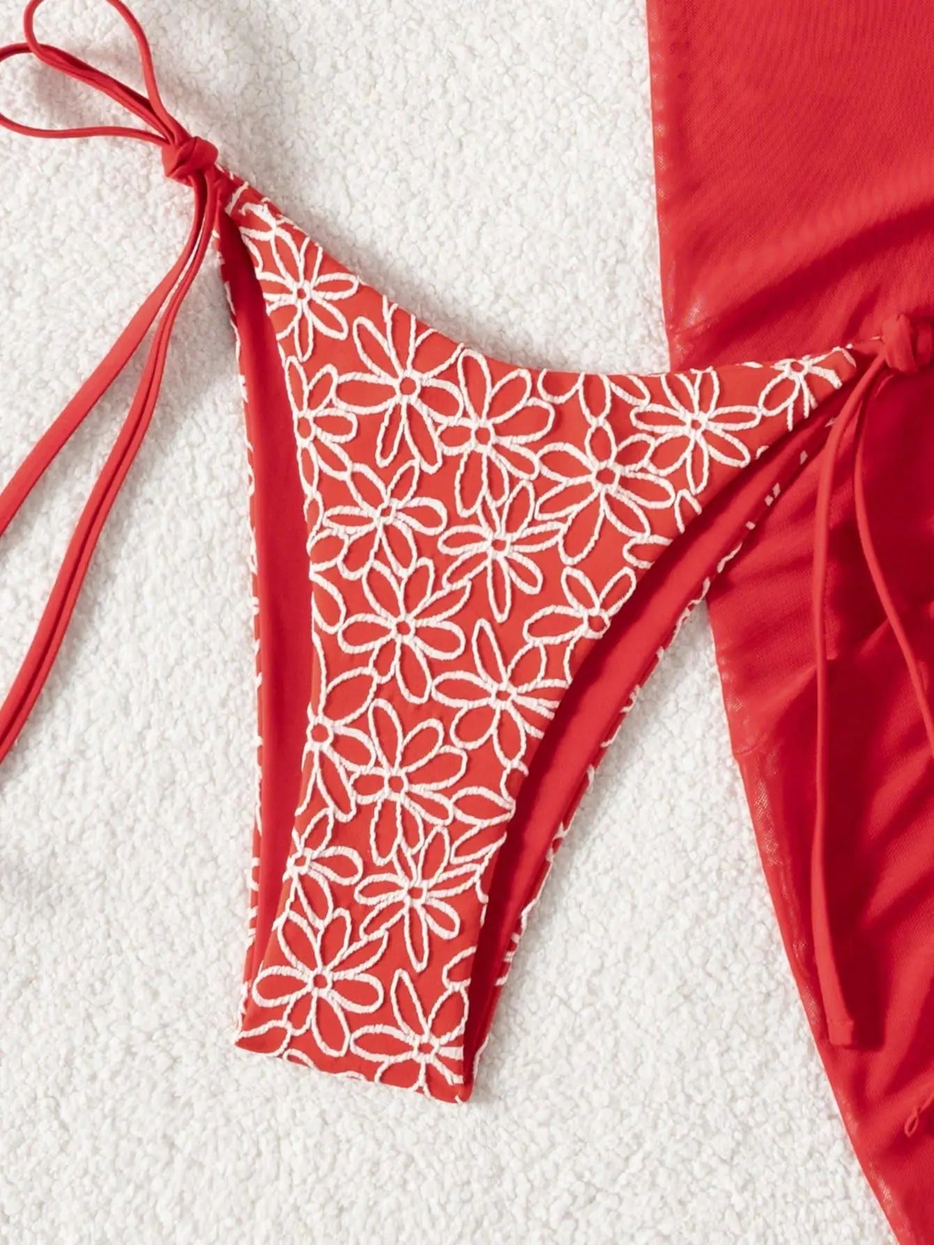 Sexy Red Mesh Cover Up 3 Piece Bikini Set
