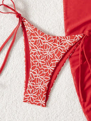 Sexy Red Mesh Cover Up 3 Piece Bikini Set