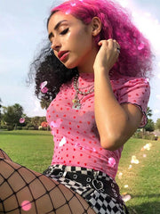 Hot Mesh Heart Turtleneck T Shirts Tops