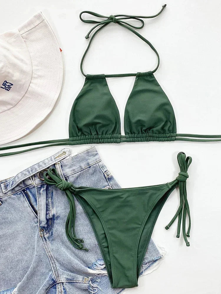 Sexy Tie Side Strappy Halter Bikini