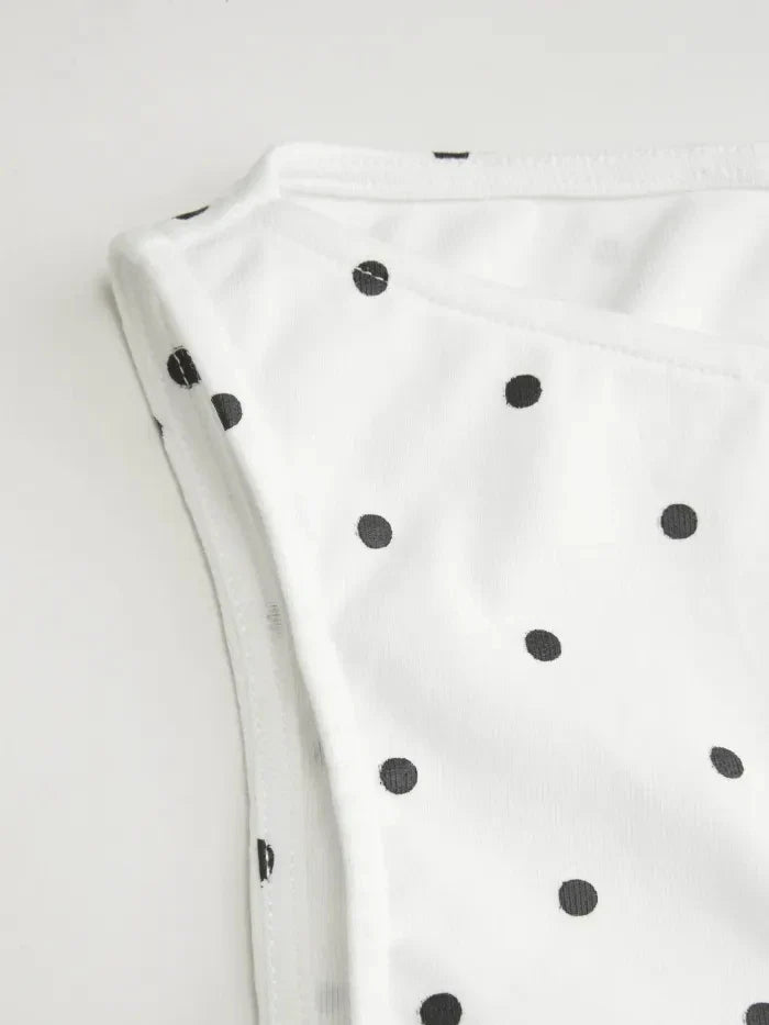Women's Elegant Polka Dots Slim Fit Pleating Waist Boat Collar Tank Top