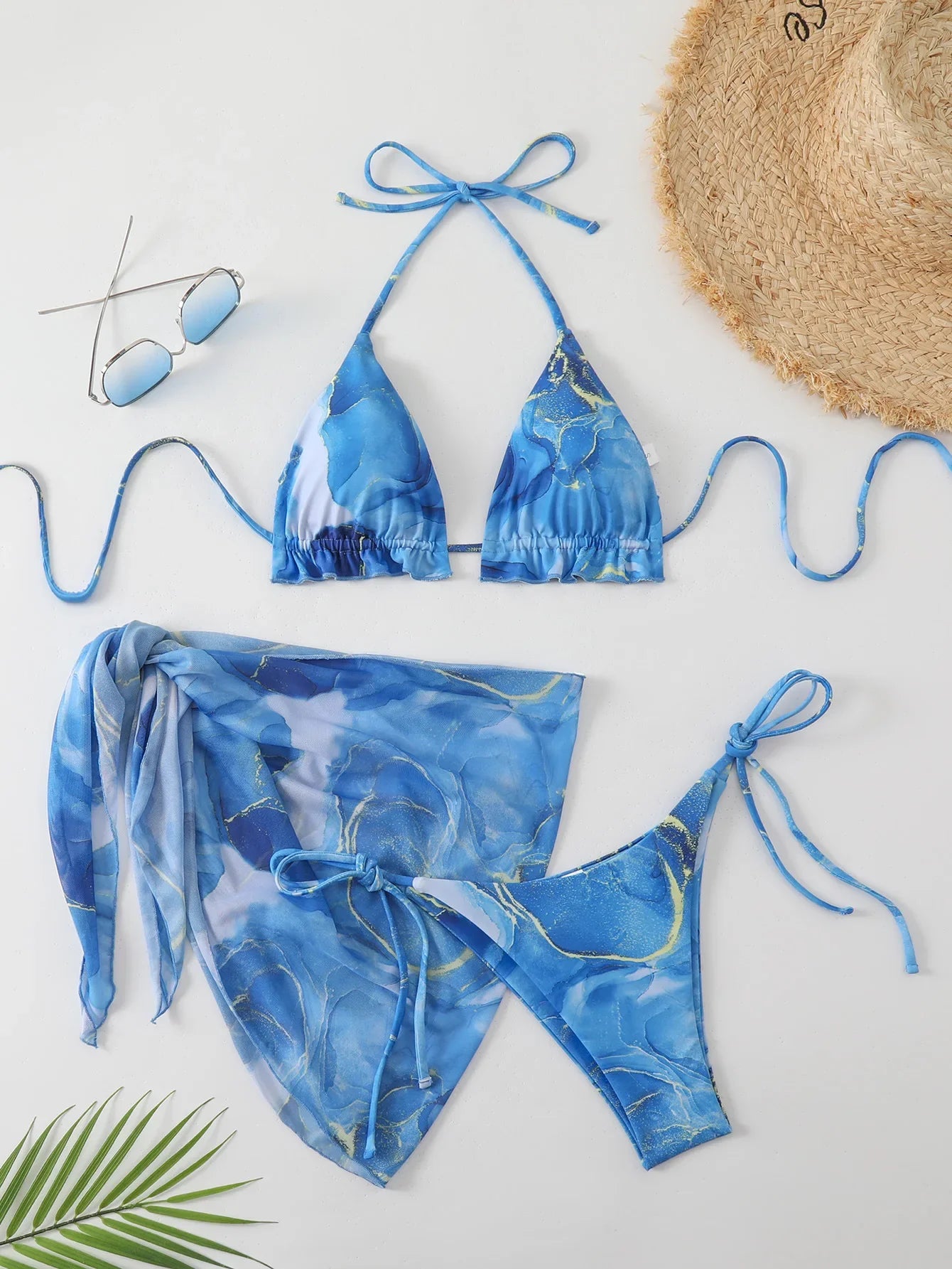 Sexy Blue Marble Print Bikini Set