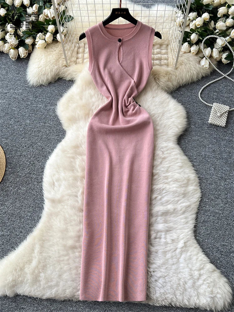 Hollow Out Knitting Long Dress