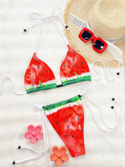 Watermelon Printed Halter Strappy Bikini