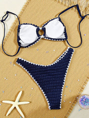 Sexy Navy Patchwork Micro Bikini Set