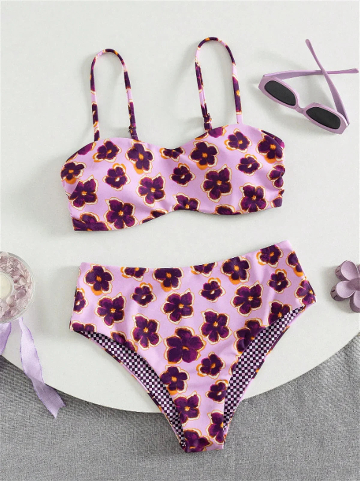 Sexy Purple Floral Print Bikini Set