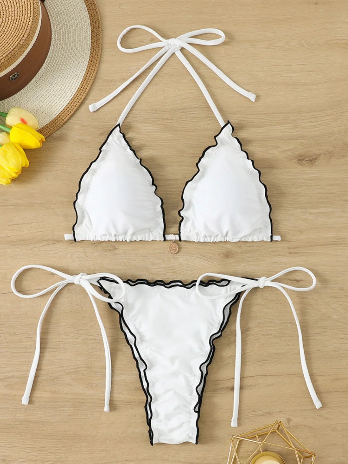 Sexy White Black Patchwork Bikini Set