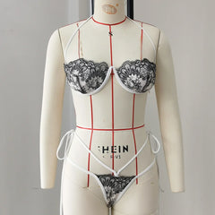 Sexy White Floral Embroidery Bikini Set
