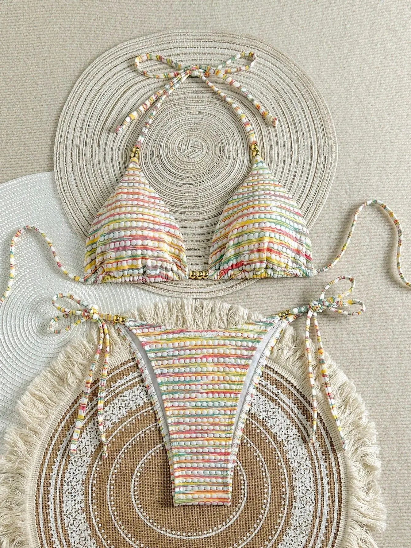 Sexy Colorful Striped Micro Bikini Set
