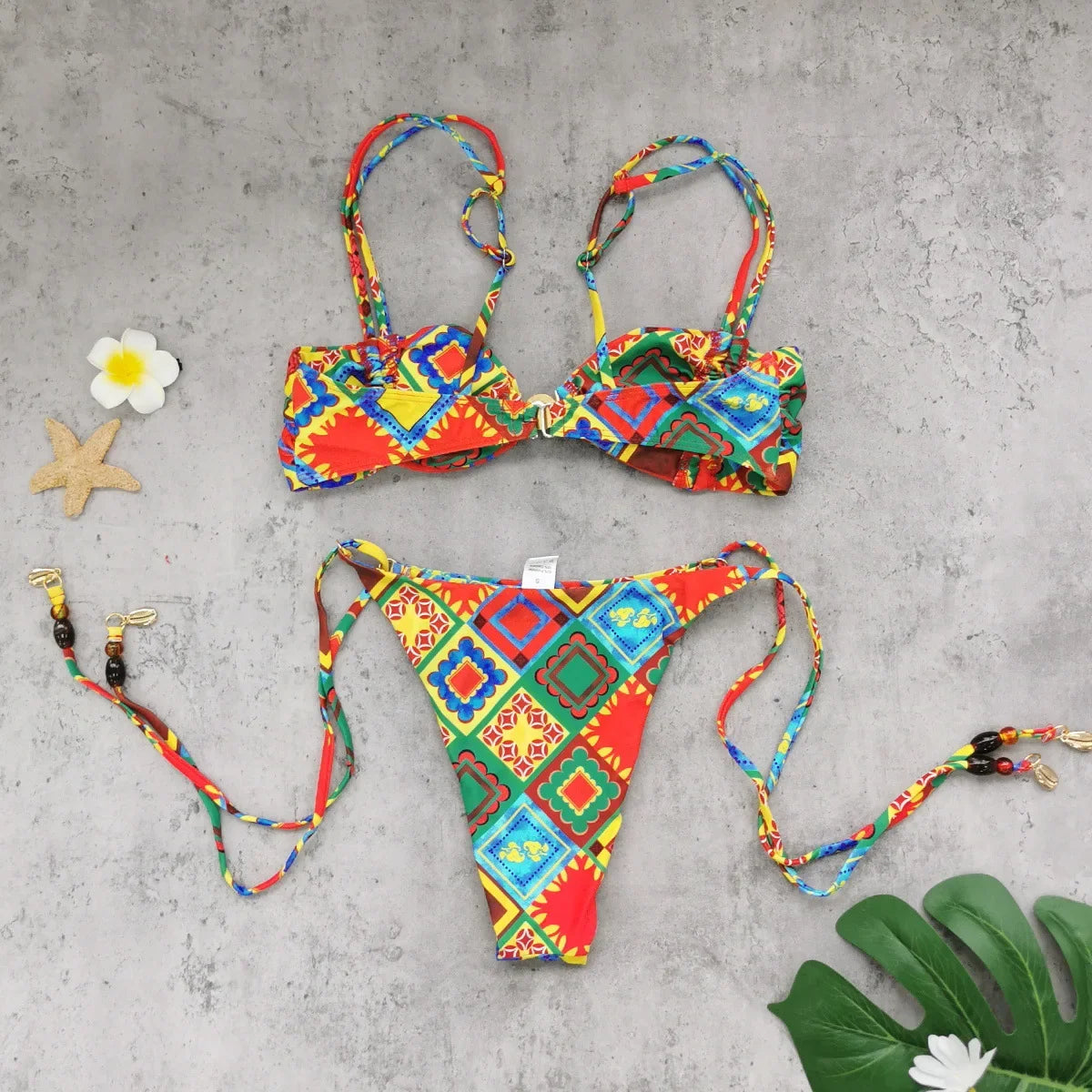 Sexy Yellow Geometry Print Bikini Set