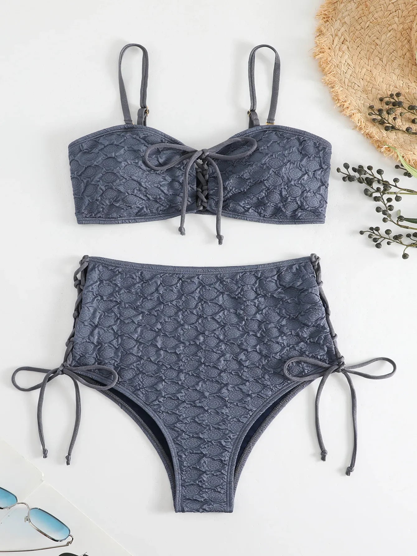 Sexy Drawstring Side High Waist Bikini Set