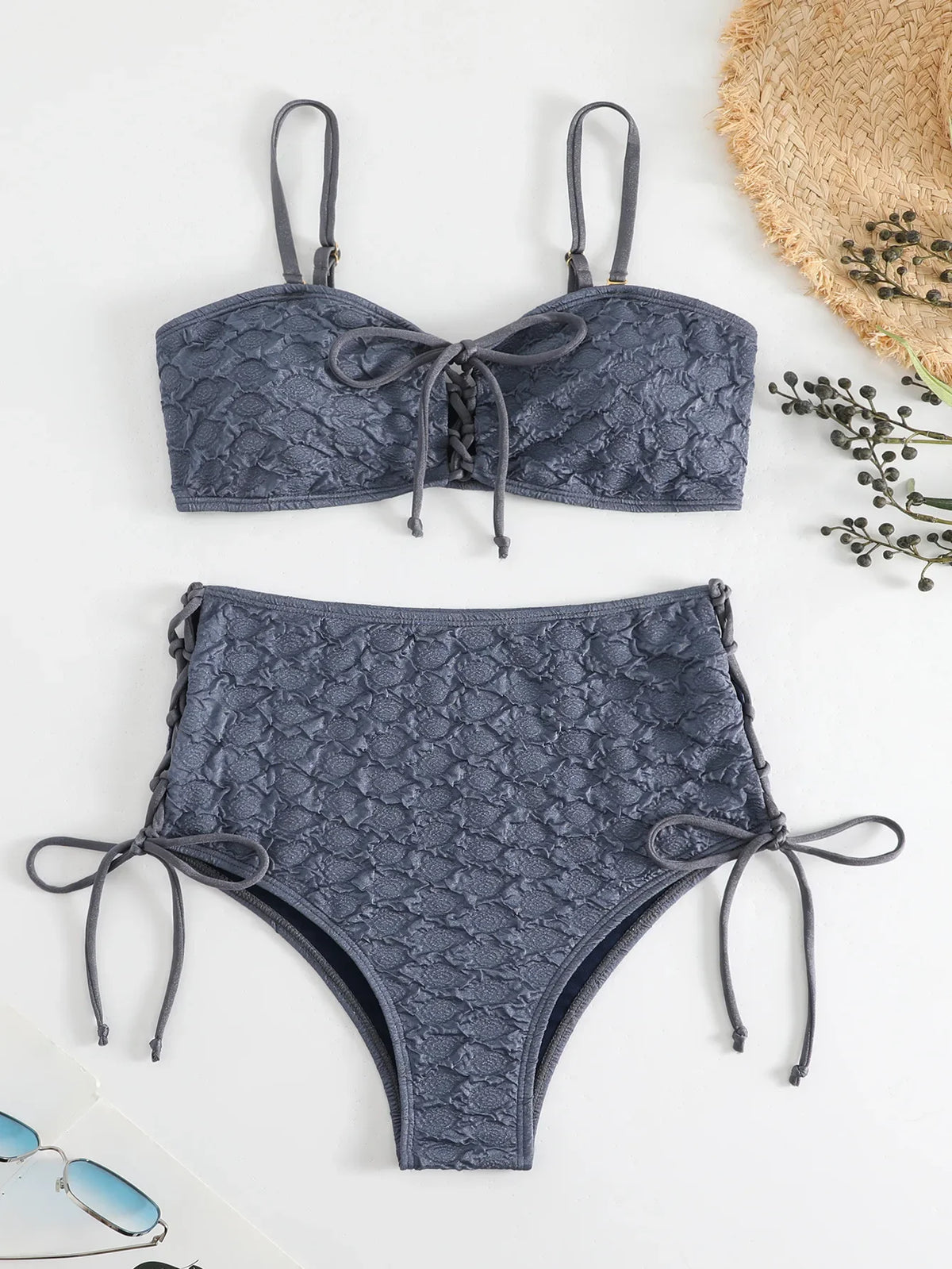 Sexy Drawstring Side High Waist Bikini Set