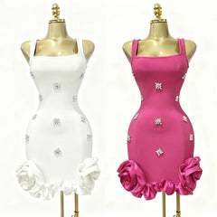 Sexy 3D Floral Bodycon Rhinestone Mini Dress