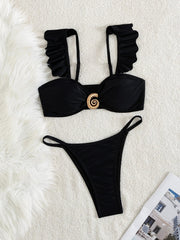 Sexy Ruffles Pleate Strap Push Up Bikini Set