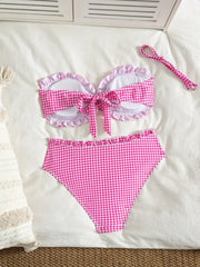Vintage Coffee Plaid Print Bikini Set