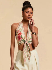 Sexy Knot Front Halter Crop Top