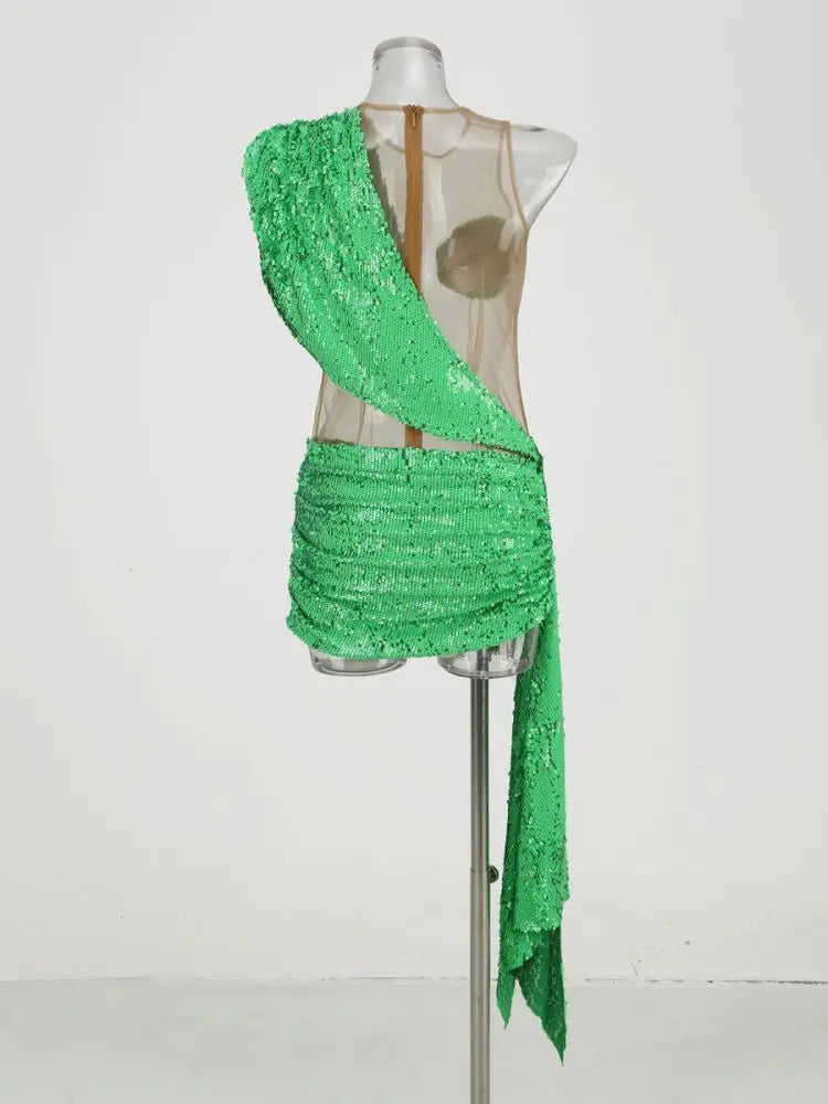 Green Sequin Patchwork Dress