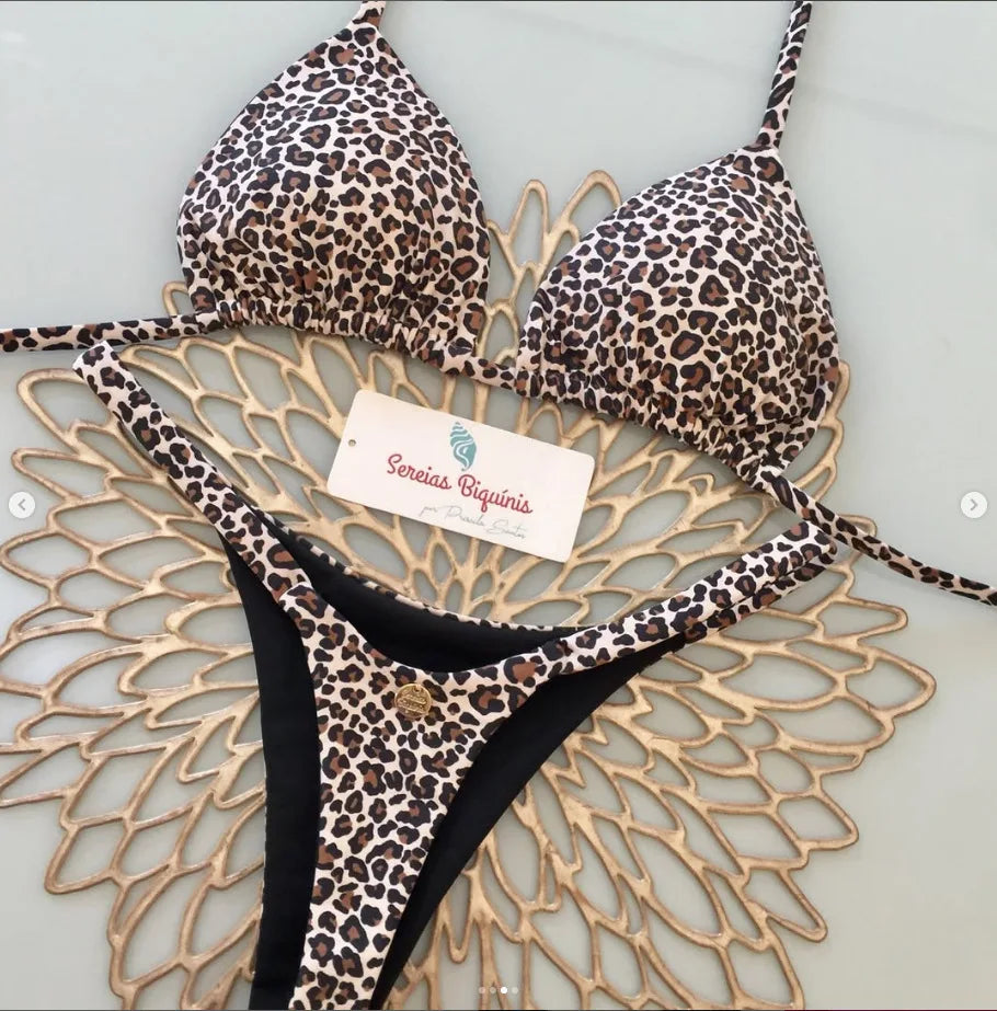 Sexy Hot Pink Leopard Print Patchwork Micro Bikini
