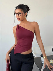 One Shoulder Asymmetry Hem Crop Top