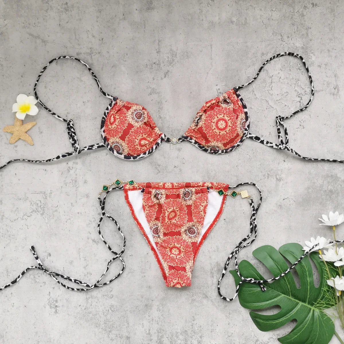 Sexy Red Floral Print Micro Bikini