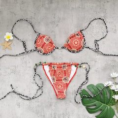 Sexy Red Floral Print Micro Bikini