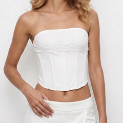 White Lace Strapless Corset Tube Top