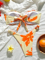 Floral Printed Wrinkled Bandeau Bikini