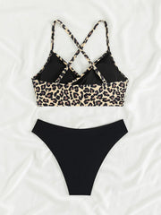 Sexy Leopard Print Cross Bikini Set