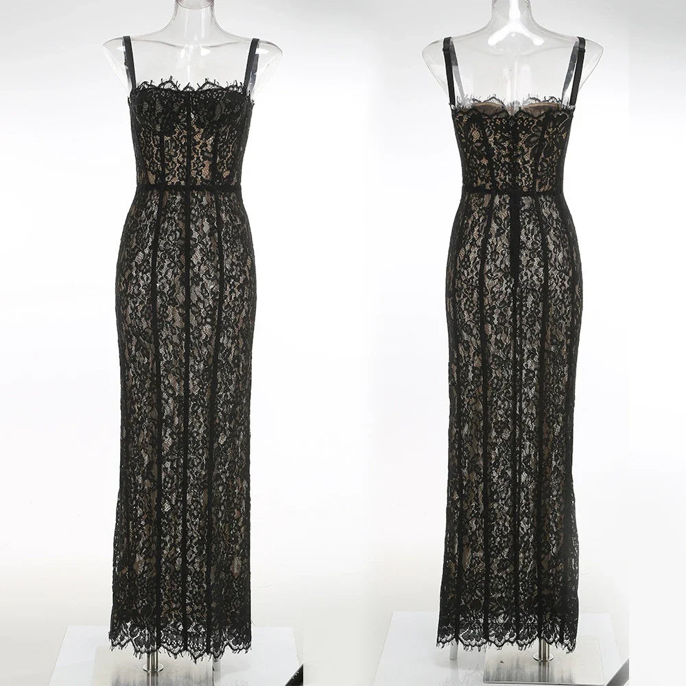 Fashionable Elegant Lace Corset Maxi Dress