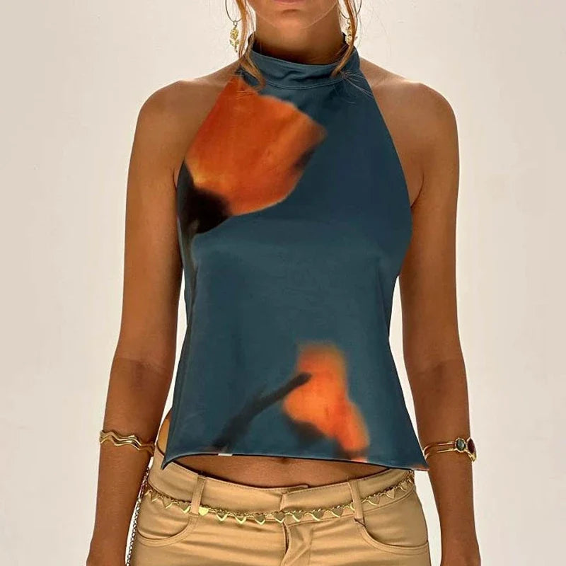 Y2k Graphic Print Halter Tank Top